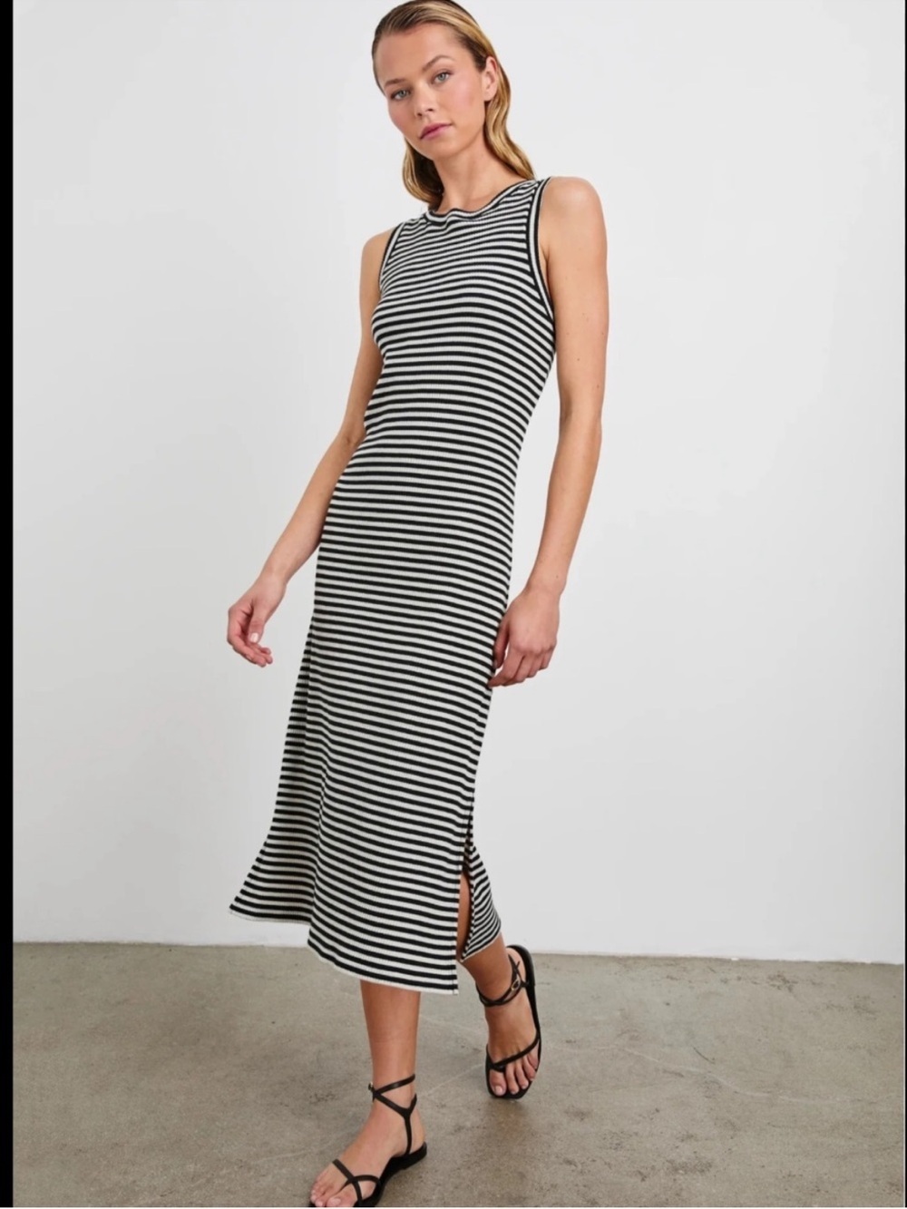 Rails Striped Tank Sleeveless Column Fitted Black White Cotton Midi/Maxi Dress